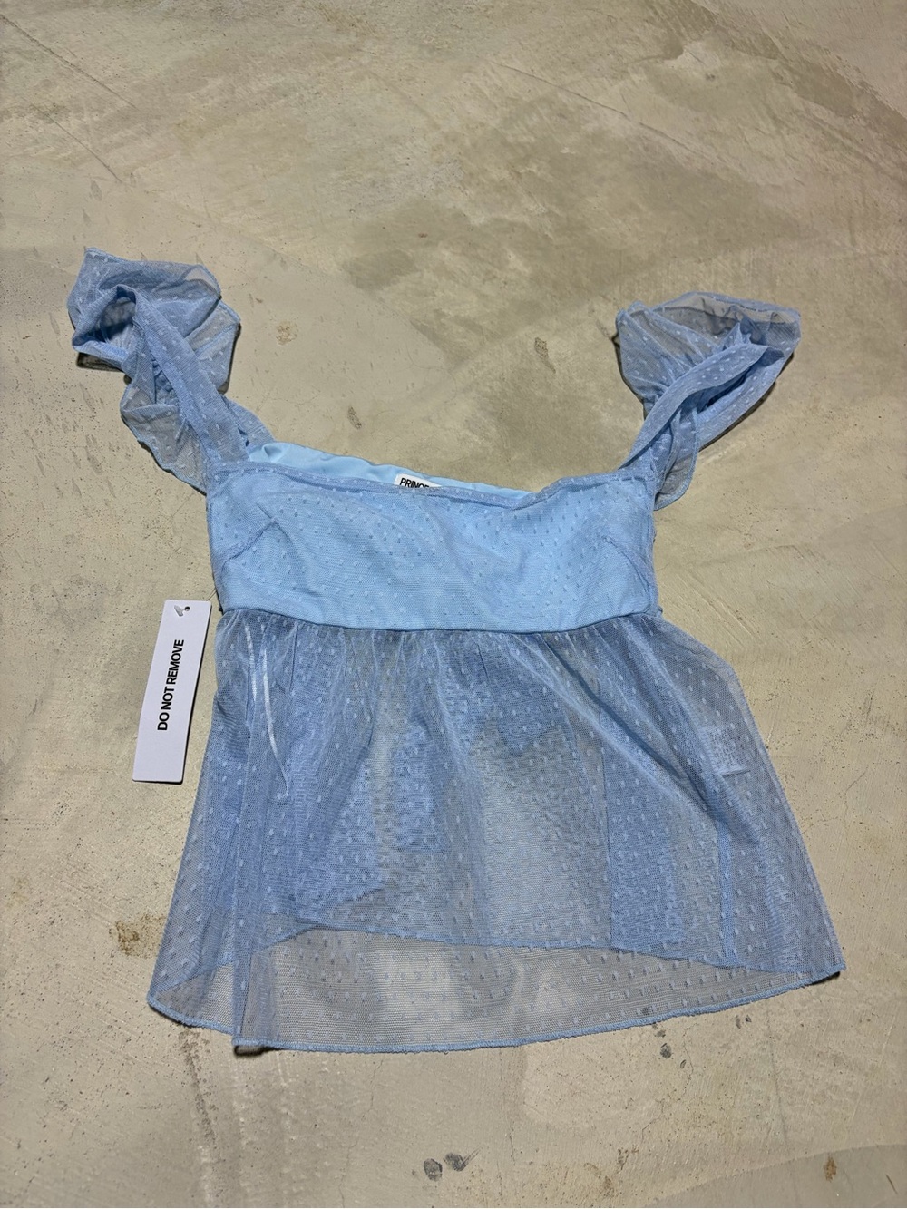 Princess Polly NWT Light Blue Sheer Dot Babydoll Top 6